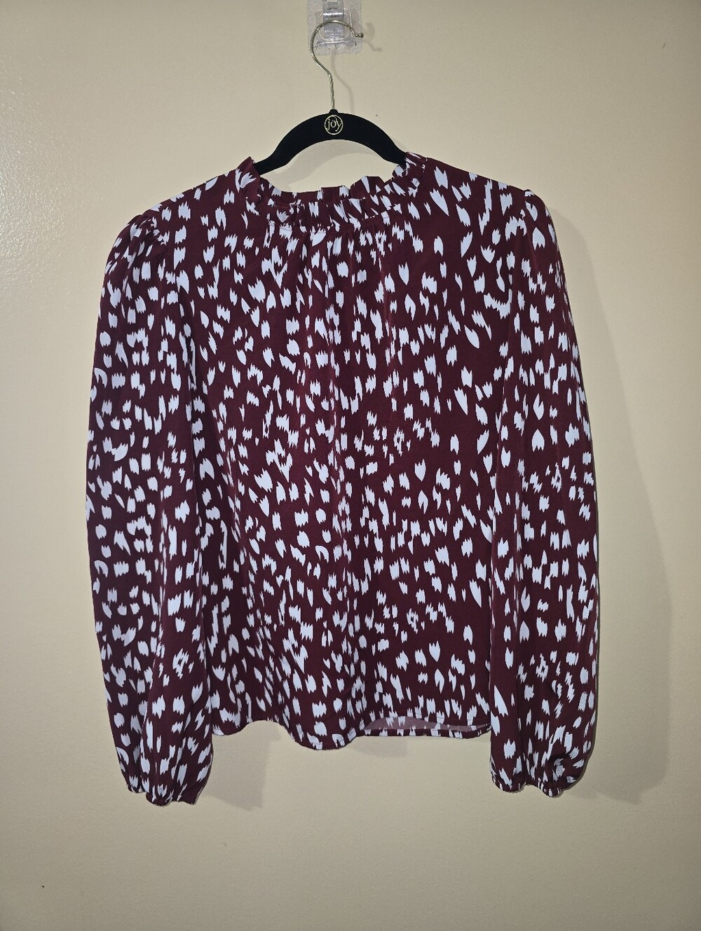 Women’s Burgundy and White Printed Long-Sleeve Blouse